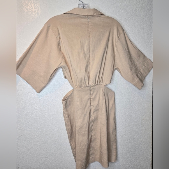 Zara Linen Cutout Dress in Tan - Picture 6 of 9